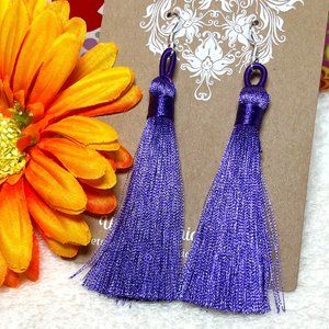 Tassel Earrings Long Drop Dangles Purple Smooth Silky Fringe Dressy Elegance NWT